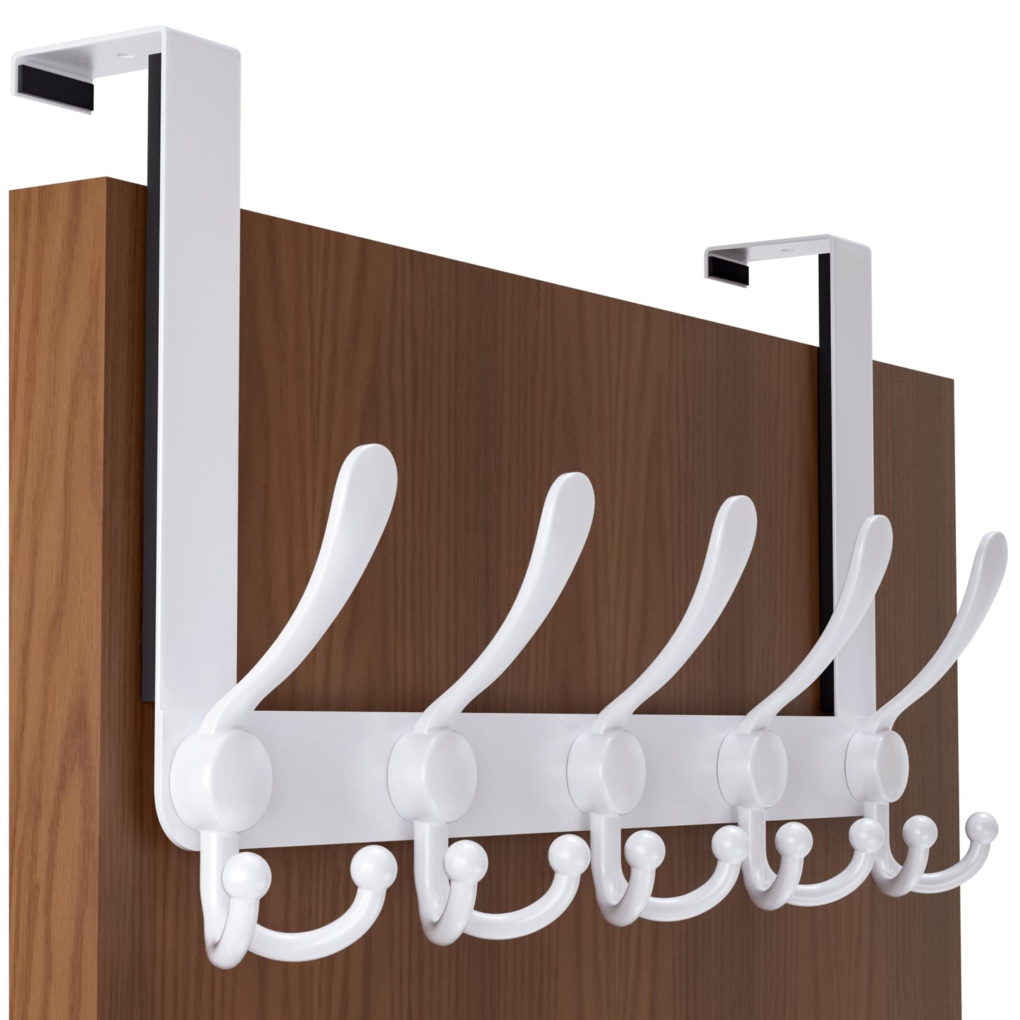 SKOLOO Over The Door Hook 5 Tri Hooks, Stainless Steel Heavy Duty Over Door Hook for Hanging Coats Clothes Towels, Over Door Hanger for Bathroom Bedroom, White