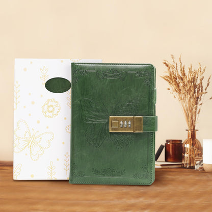 Diary with Lock, Journal for Women Girls, Vintage Refillable Secret Journal, Locking Notebook Gift for Girls with Combination Lock, 5.3'' x 7.8'' (Green)