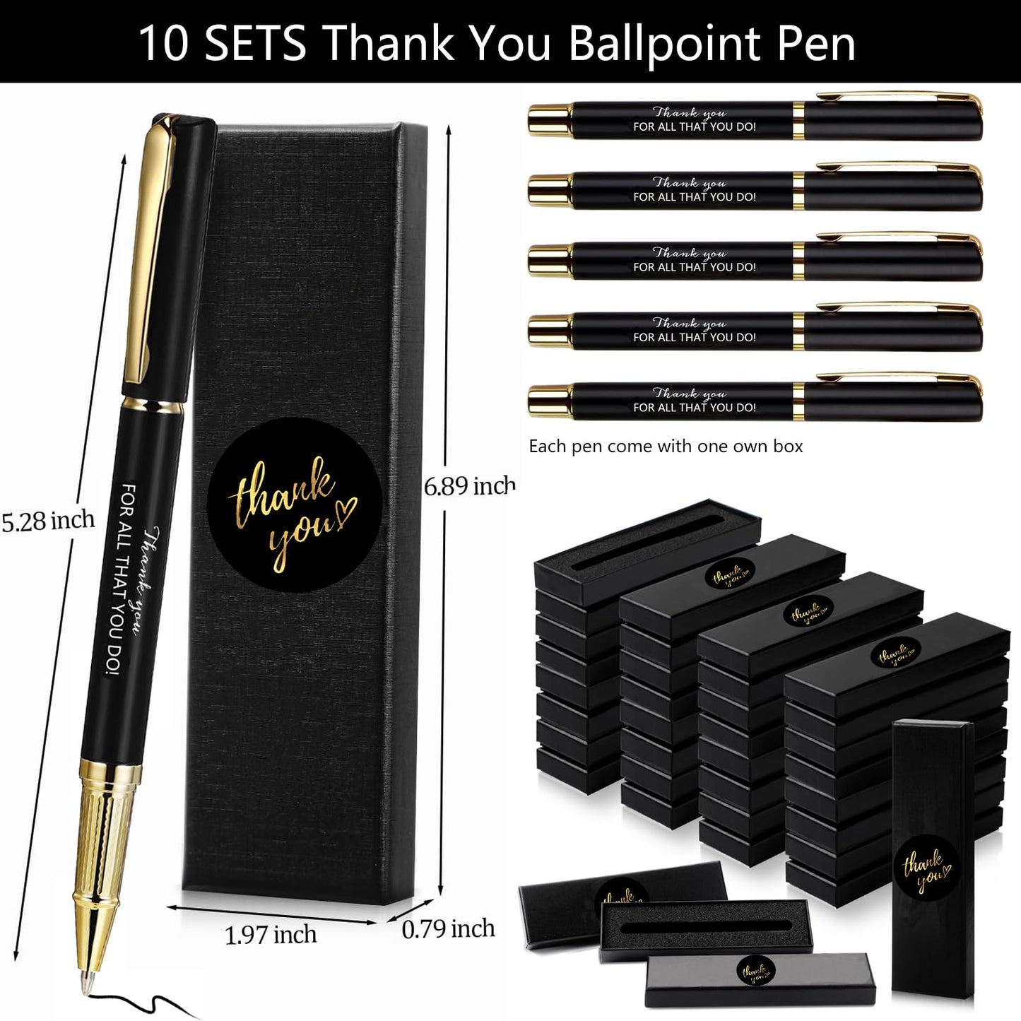10/20/40 Sets Inspirational Thank You Gifts Employee Appreciation Gifts Bulk Ballpoint Engraved Business Pens with Gift Boxes (THANK YOU FOR ALL THAT YOU DO, 10)