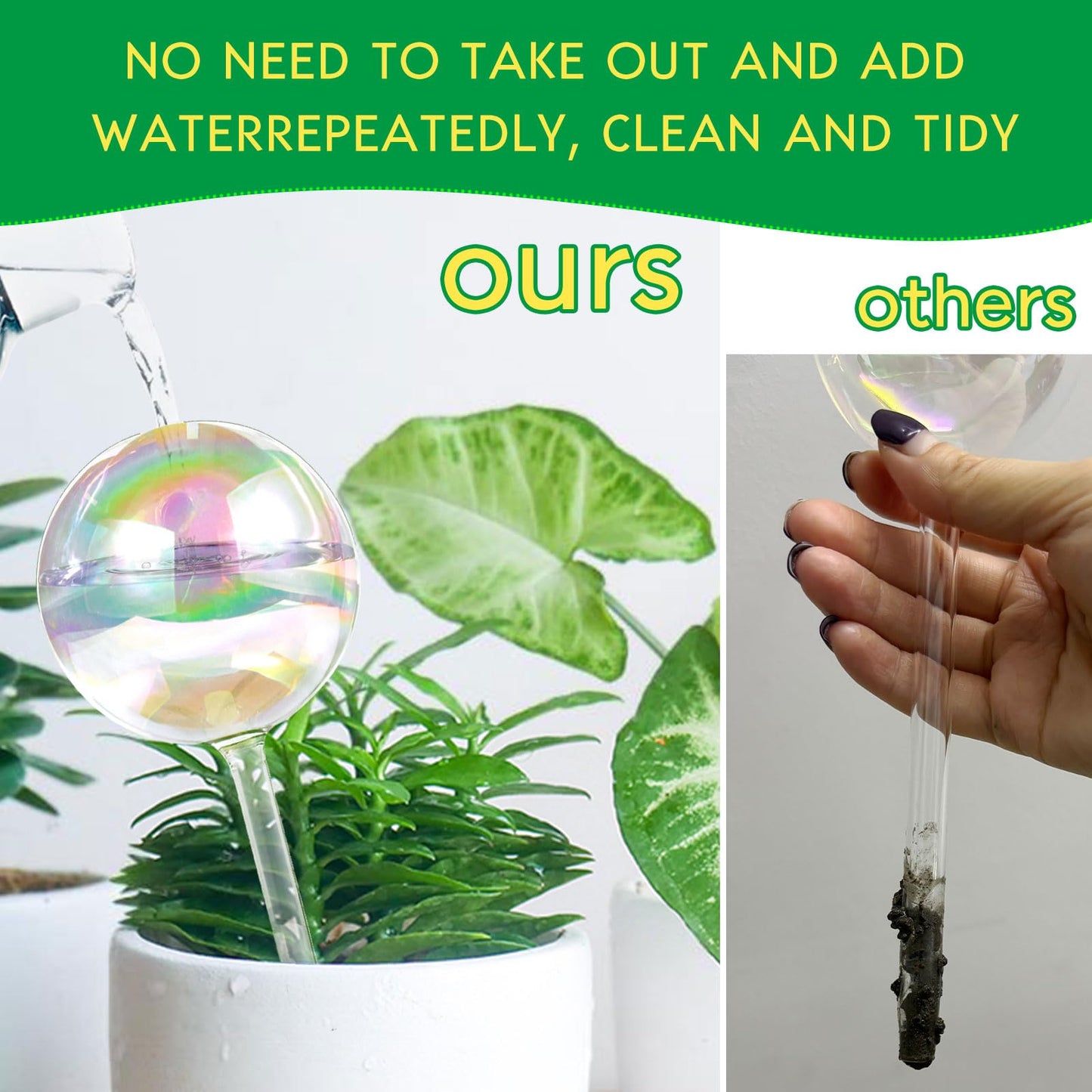 13 oz Up 2 Weeks Large Plant Watering Globes - Self Watering Bulbs for Indoor & Outdoor Plants, Glass Water Globes, Slow Watering for Plants While Away, Self Watering Planter Insert (Large 2-Pack)