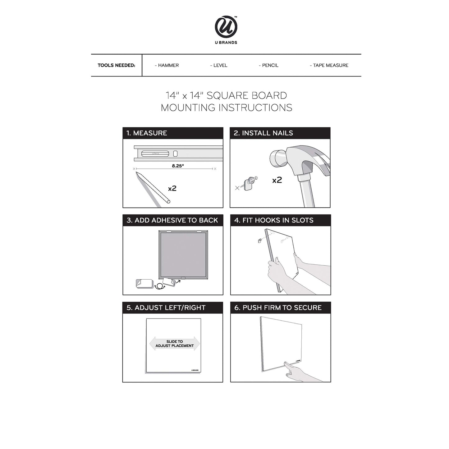 U Brands Frameless Square Cork Bulletin Board, Office Supplies, 14” x 14”, Natural, with Push Pins and Mounting Hardware, 1 Pack, 463U00-04