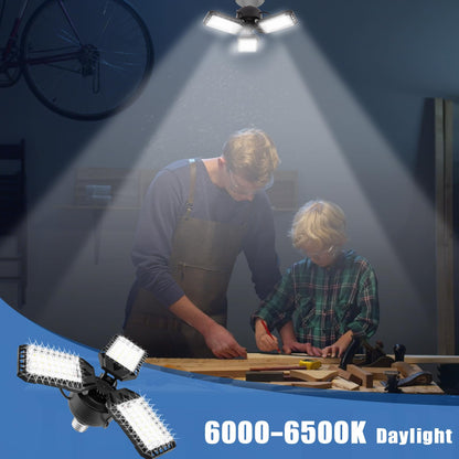 Aoretic LED Garage Lights Bulb-2 Pack Led Shop Light with 3 Deformable Panels, Basement Barn Light Garage Ceiling Lights, E26/E27 for Garage, Warehouse, Shop, Basement