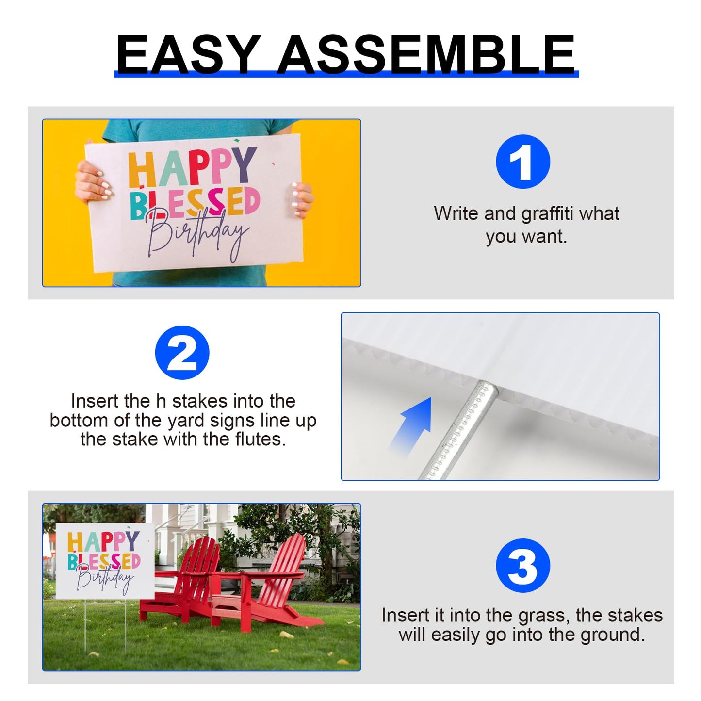4 Packs Blank Yard Signs with Metal Stakes, 17 x 13Inches Waterproof Corrugated Plastic Signs for Rent, Sale, Party, Birthdays, DIY, Event, Advertising, Garden, Lawn Signs for Outside - White
