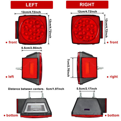 12V LED Trailer Lights 2pcs, Square Trailer Light Kit, Stop/Tail/Turn Signal Lights for Car Trunk Jeep Boat
