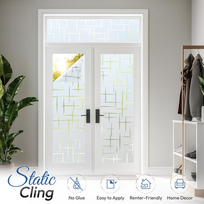 rabbitgoo Window Films for Privacy, Frosted Window Film Static Cling - UV Blocking Non-Adhesive Reusable Covering for Bathroom & Home Office, Easy Install, 23.6x78.7 Inches (60x200cm)