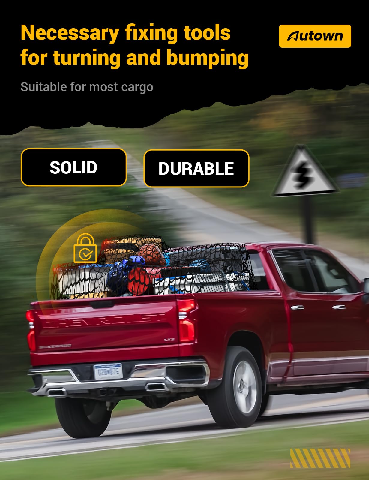 AUTOWN Cargo Net for Pickup Truck Bed - Stretchable 4'x4' to 7'x7', High Elastic Fine Mesh 1''x1'' with 8 Metal Carabiners - Ideal for ATV, SUV, UTV, Truck and Boat Use