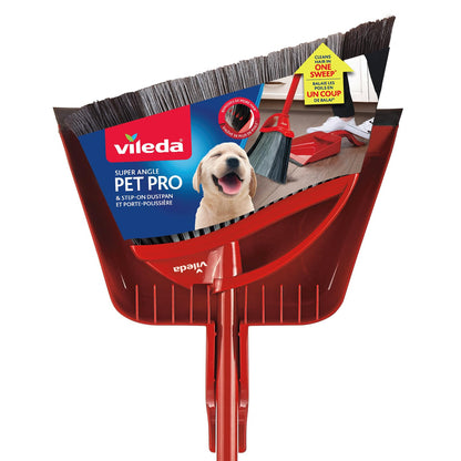 Vileda Pet Pro Broom with Step-On Dustpan and 3-Piece Handle | Remove 99% Dust and Dirt in One Sweep