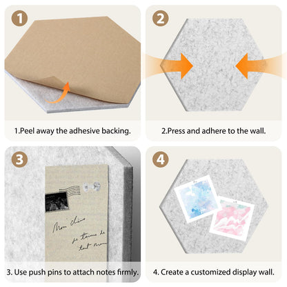Weldomcor Hexagon Cork Board Tiles 10 Pack Cute Felt Bulletin Boards with 30 Push Pins, 12''x10'' Small Adhesive Pin Display Board Decorative Photo Memo Notes Pinboard for Office Wall Dorm Home Decor