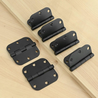 DUZFOREI 6 Pack 3 Inch x 3 Inch Door Hinges, 5/8" Radius Heavy Duty Matte Black Round Door Hinges for Interior 3 Inch Round Modern Hardware