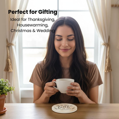 Absorbent Coasters Set of 6 with Holder – Drink Coasters for Coffee Table Decor, Bar Decor, and Home Use – Ceramic Stone Coasters for Drinks, Water-Absorbing Round Coaster Set (Blessed)