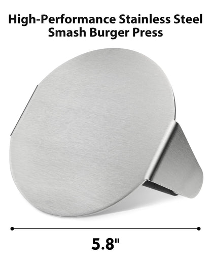 Burger Press with Anti-Scald Handle, 5.8 Inch Stainless Steel Burger Smasher, Round Non-Stick Hamburger Press for Griddle, Griddle Accessories Kit for Flat Grill Cooking, Gift Package