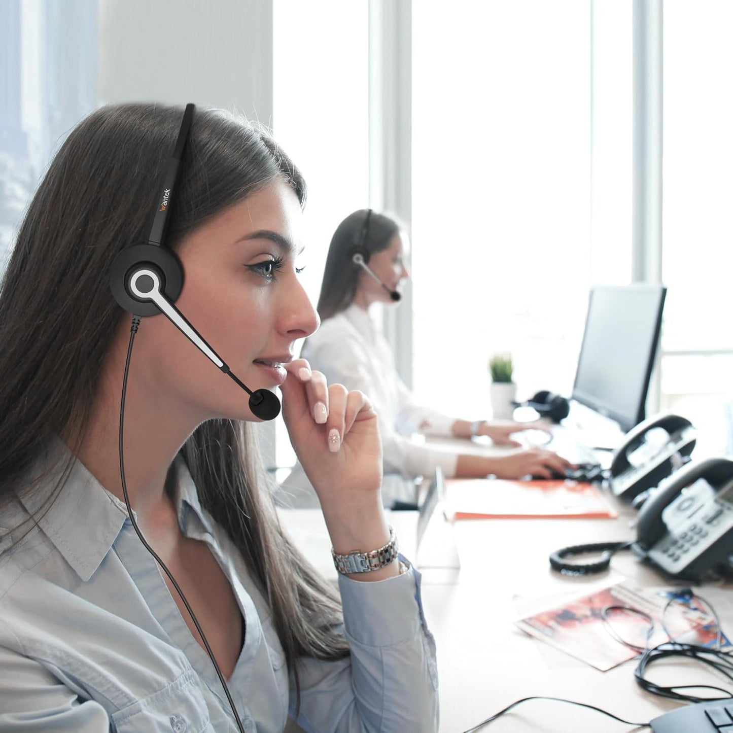 Wantek RJ9 Mono Telephone Headset with Noise Cancelling Microphone, Corded Desk Phone Headset for Polycom ShoreTel NEC Nortel Norstar Toshiba Siemens Landline Office Phones (One Ear)