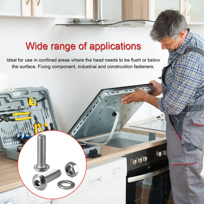 HanTof 1250Pcs 304 Stainless Steel M2 M3 M4 M5 Hex Button Head Cap Screws,Hex Socket Machine Screws, Hex Socket Bolts,Nuts and Washers Assortment Set Kit with 4 Hex Wrenches
