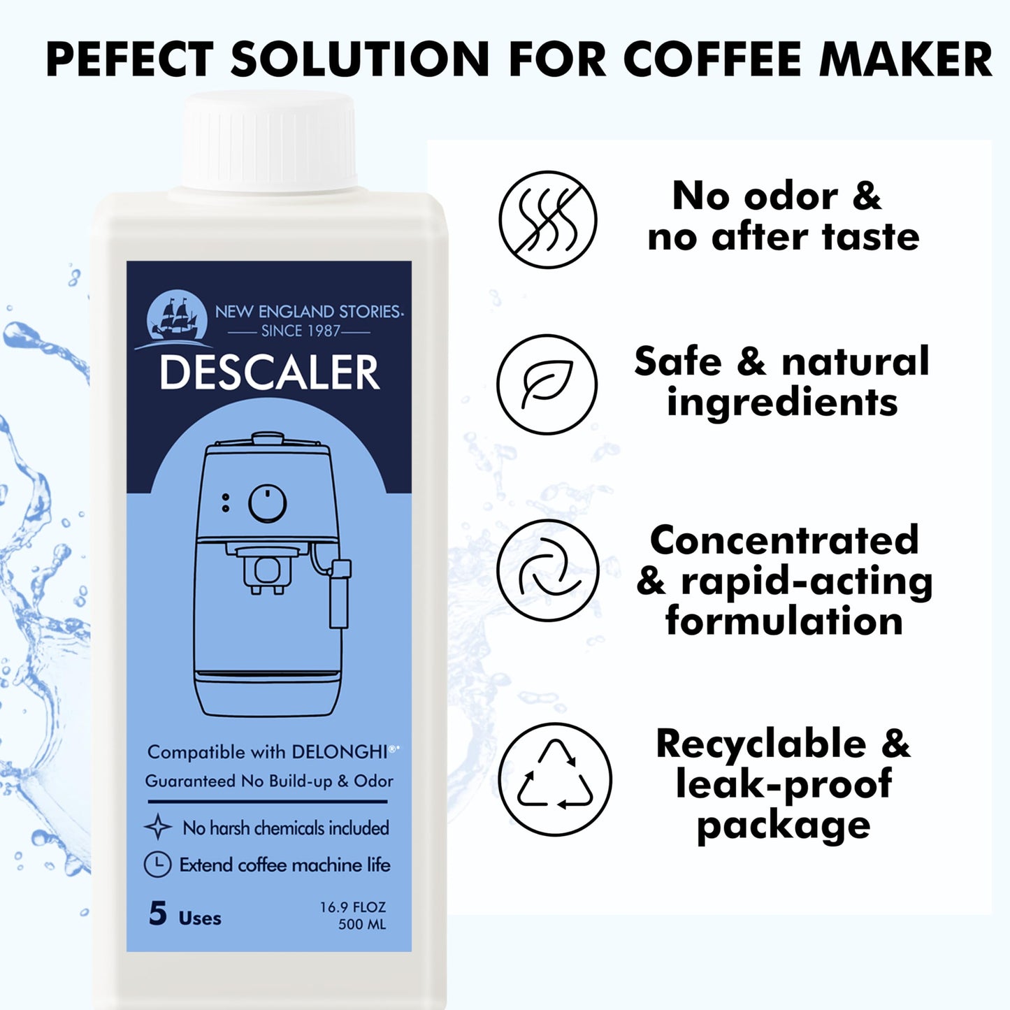 10 Uses Descaling Solution Compatible with DeLonghi, Specially Designed for Delonghi Coffee Machines and Maker - 33.8oz Espresso Coffee Maker Cleaner, Coffee Pot Cleaning Limescale Remover