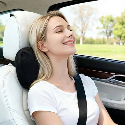 2PCS Welbrit Car Pillow for Car Neck Pillow for Driving Seat Leather Neck Support Soft Cushion Back Support Head-Rests for Vehicle Sleeping with Elastic Adjustment Strap (Black, Head)