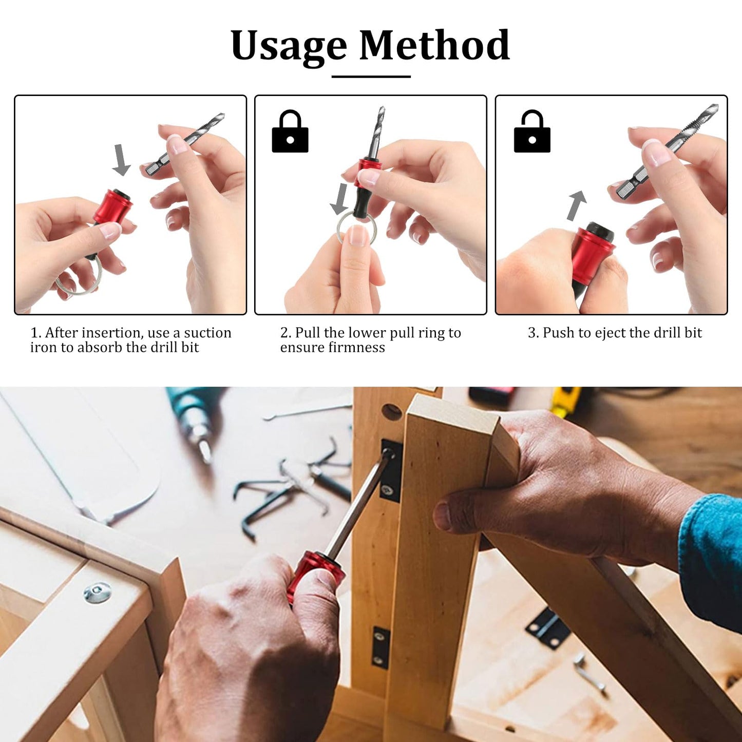 24Pcs Carabiner Bit Holder Keychain 1/4 inch Hex Hex Shank Drill Bits Holder Universal Bit Holder Key Chain Quick Release Bit Holder Extension Bar Screwdriver Bit Holders Gifts for Men