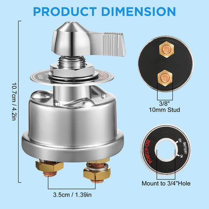 Telsitine High Current Master Battery Disconnect Switch, 12V-48V Heavy Duty Battery Isolator Switch with Face Plate, 300A Waterproof Marine Battery Cut/Shut Off Switch for RV Marine Boat Vehicle Truck