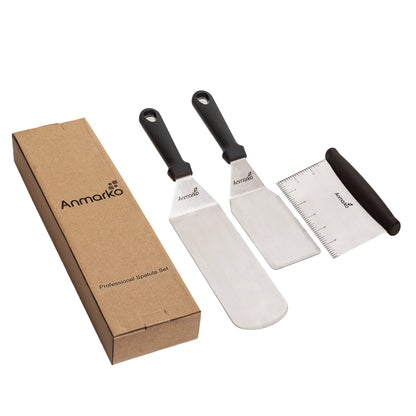 Professional Stainless Steel Spatula Set - Pancake Flipper - Hamburger Turner and Griddle Scraper - Metal Utensil Great for BBQ Grill Flat Top – Commercial Grade