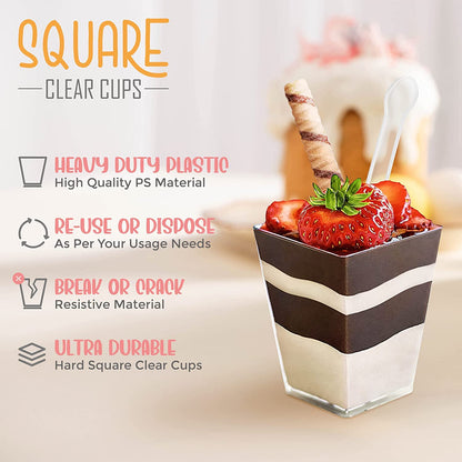 50pack 5.4oz Clear Plastic Dessert Cups with Lid and Spoons - Mini Parfait Cup with Lid - Appetizer Cup for Parties Small Dessert Cup with Spoons (50 Cups + 50 Lids + 50 Spoons)