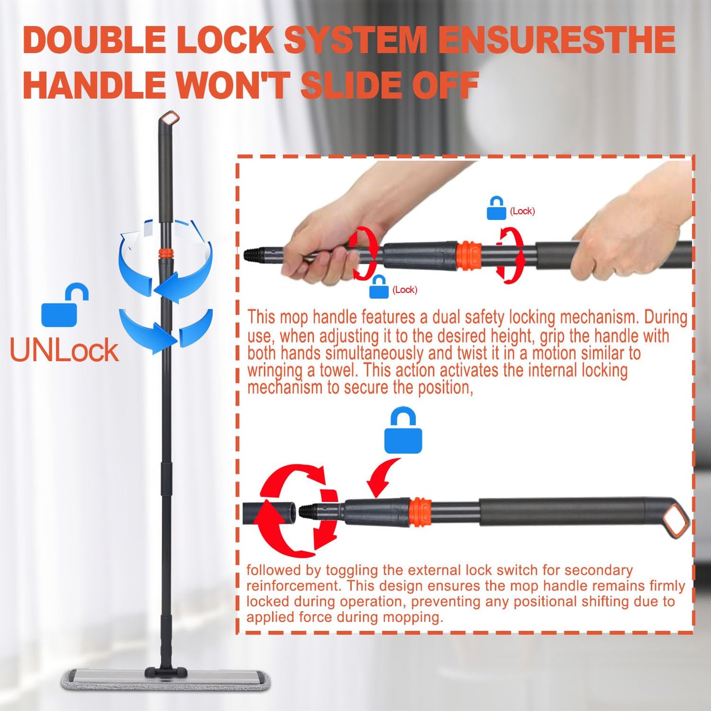 18" Microfiber Heavy Duty Floor Mop Adjustable Stainless Steel Handle with 4 Wet and Dry Mop Pads