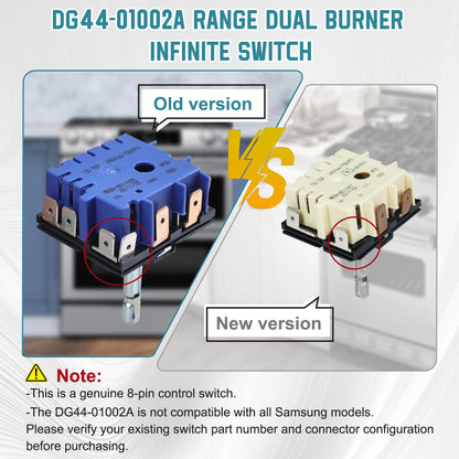 DG44-01002A Dual Infinite Switch/Range Dual Burner Infinite Switch Engergy Replace for 2087510, MDSA-W21-SKM, MDSA-W888-UNM Energy Regulator Compatible with Samsung