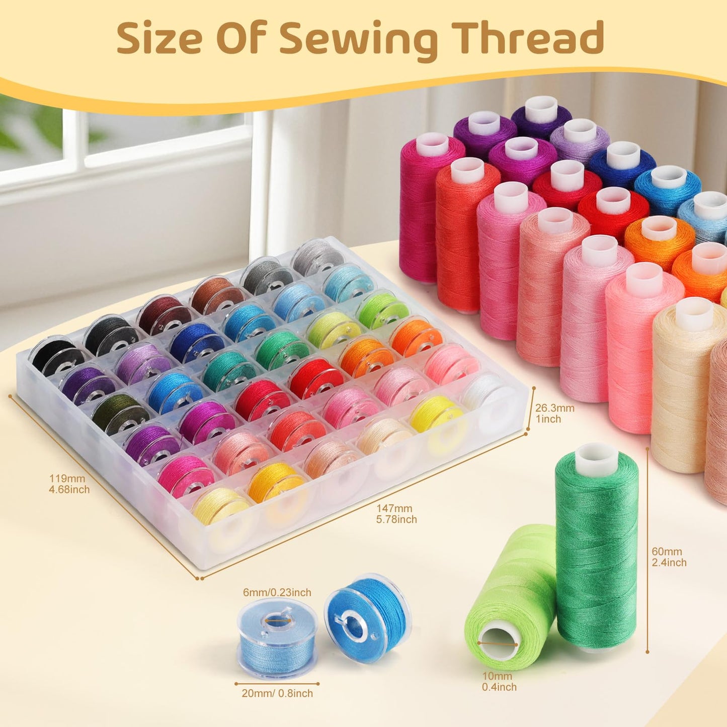 72 pcs Sewing Machine Thread Kit, Thread with Prewound Bobbins & 36 Colors, 400 Yard Polyester for Hand Sewing DIY & Emergency Home, Christmas Stocking Stuffers White Elephant Gifts for Women Mom