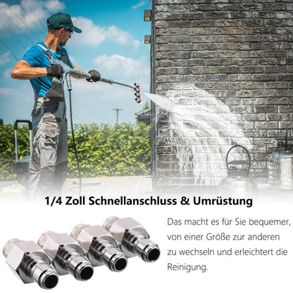 Saipor Pressure Washer Nozzles with 4-Tip Soft Wash Nozzle Tips Standard 1/4 Inch Quick Connect Stainless Steel 4 Way Tip Holder for Pressure Washing (00100/00030/25100/25030)