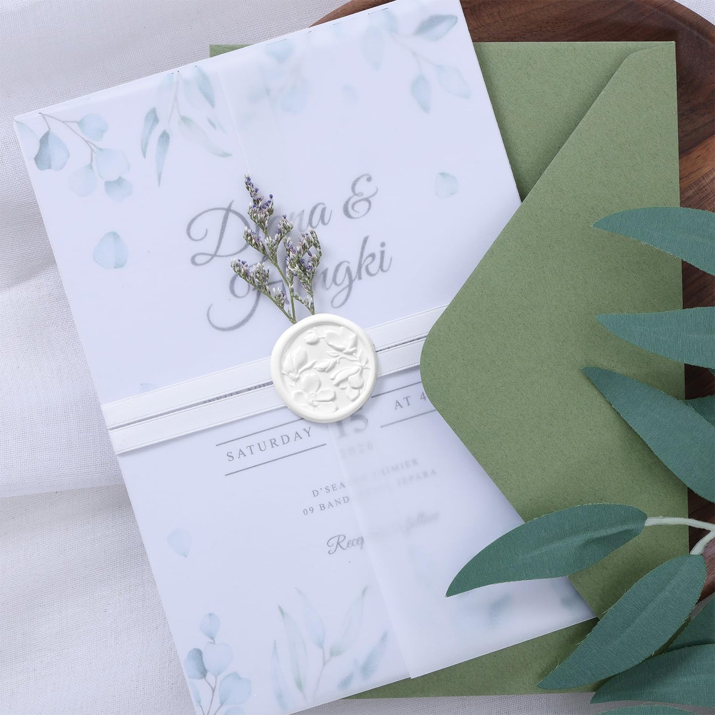 UNIQOOO Wax Seal Stickers - 3D Magnolia Wedding Invitation Envelope Botanical Seal Stickers, 50 Pcs Self- Adhesive Snow White Stickers, Perfect for Invitation, Christmas, Gift Wrapping, Party