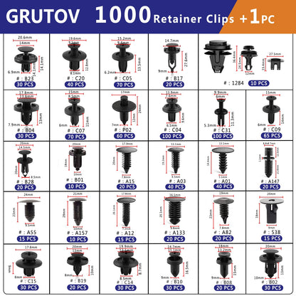 Car Bumper Clips Shield Retainer Clips Plastic Rivets 1001PCS Automotive Push Pins Assortment Xmas Tree Fasteners Kit Most Common Sizes Auto Body Push Pin with Removers for Ford Honda Chrysler GM