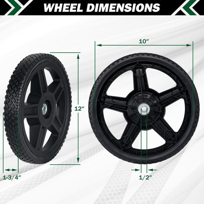 CheeMuii 12 Inch Lawn Mower Wheels 2 Pack 12" Push Lawn Mower Wheels with Bolts and Lock Nuts Kit Fit for Most Standard push Lawn Mowers/Generator/Garden Tiller/Handtruck