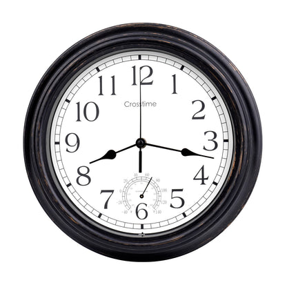 12 Inch Outdoor Clock Waterproof with Thermometer Combo, Retro Indoor Outdoor Wall Clocks for Patio Pool Garden Bahtroom Home Decor, Bronze