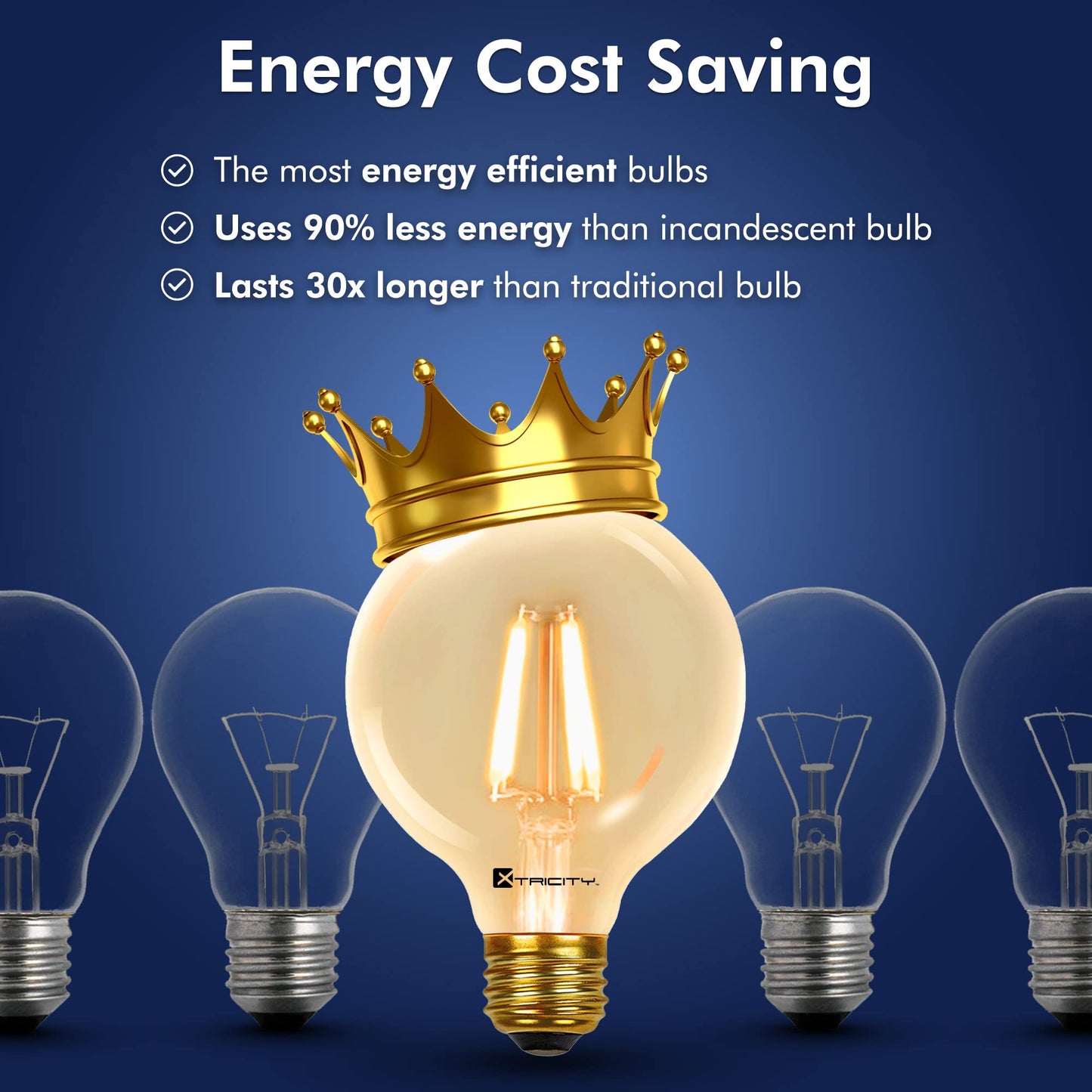 Xtricity Dimmable LED Filament G40 Vintage LED light bulb, Edison Style,5W (60 Watt Equivalent), E26 Medium Base, 2200k round led light bulbs, 500 Lumens, Ideal for String Lights and Vintage Lighting