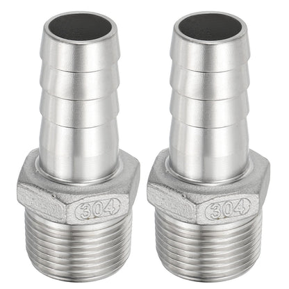 PATIKIL 304 Stainless Steel Barb Hose Fitting, 2 Pack 3/4" Hose Barb x 3/4" NPT Thread Pipe Connector Adapter Quick Fittings for Bore Air Water Connecting