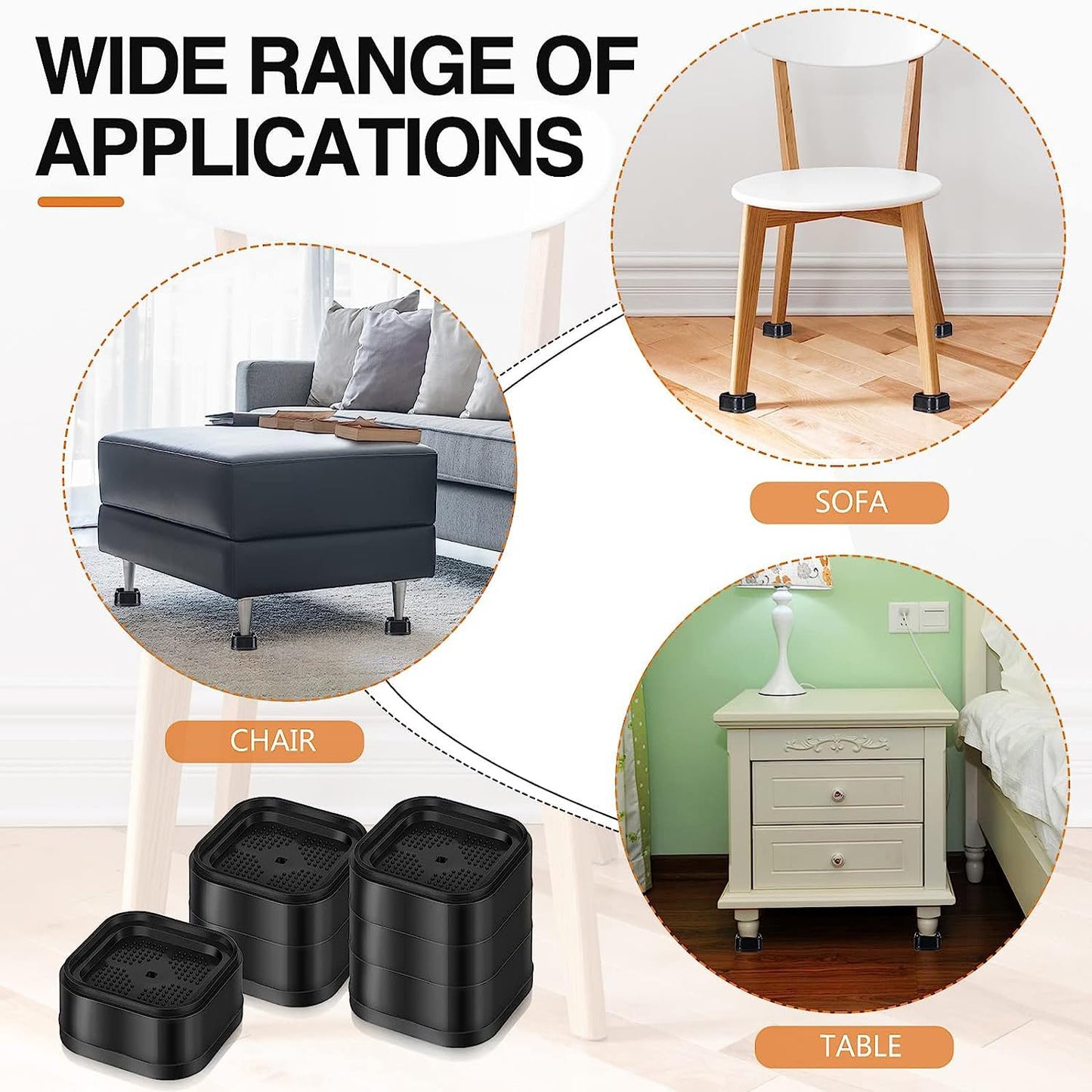 WEZCHUGHAOL 12 Pack Furniture Risers, 1.38" Adjustable Bed Risers Desk Leg Risers, Stackable Heavy Duty Bed Lifts Risers, Square Bed Raising Blocks for Mattress Table Leg Sofa Tables Washing Machine