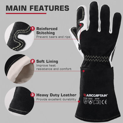 ARCCAPTAIN Tig Welding Gloves Premium Goatskin Grain Leather, Dexterity, Comfort, Duralble Tig Gloves for Work Protection