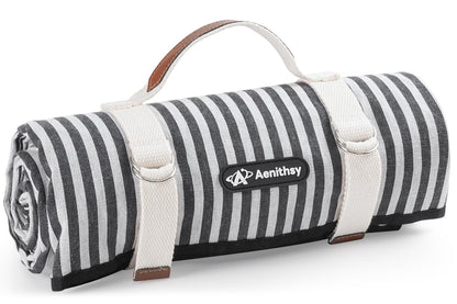 Aenithsy Picnic Blanket Waterproof, 59"x79" Picnic Mat with Carrying Handle, Foldable Washable Beach Blanket for Outdoor Activities, Park, Camping, Hiking(Blue Stripe)