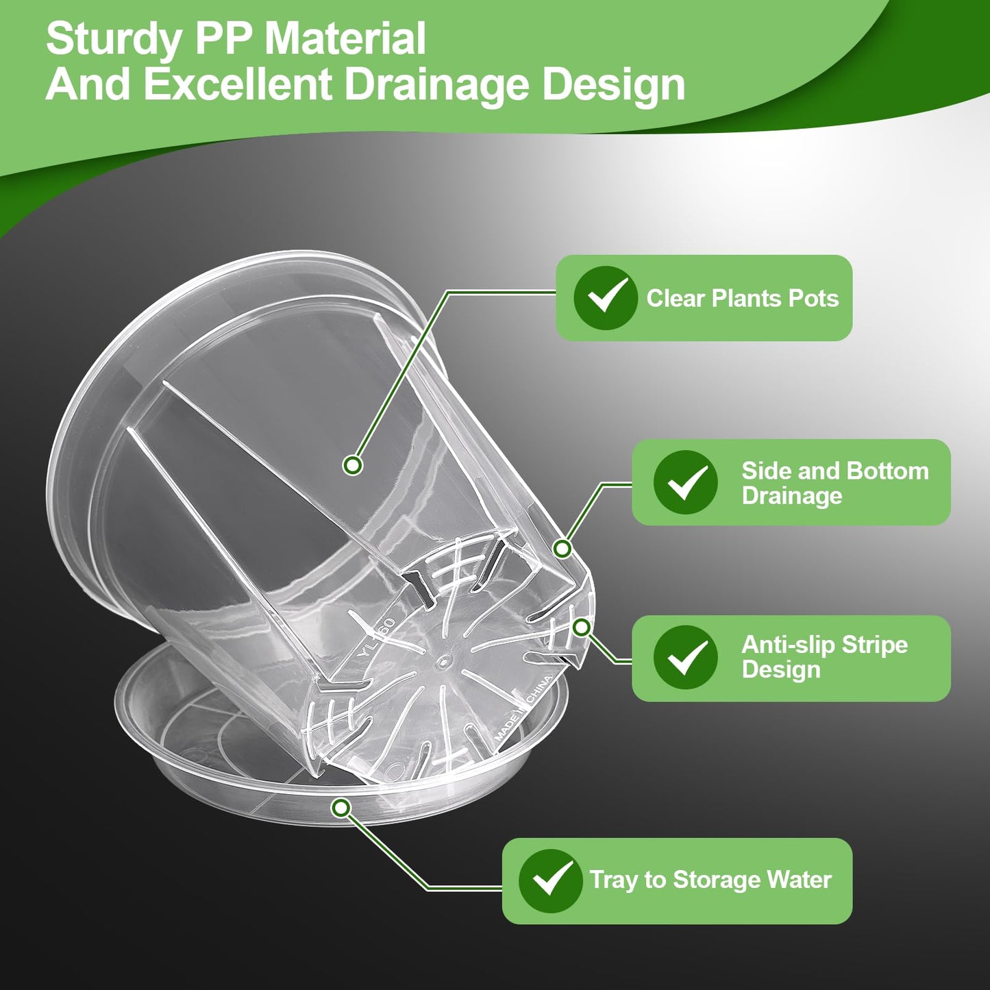 YALIOURS Clear Nursery Pots,10 Pack 6 Inch Clear Plant Pots with Saucer, Transparent Plastic Garden Pots with Drainage Hole for Outdoor Indoor Plants Flower, Succulent