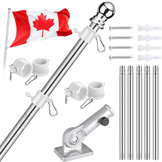 6FT Stainless Steel Flag Pole Kit with 180° Adjustable Bracket, Heavy Duty Tangle-Free Flagpole for House, Porch, Yard, Truck, Complete Outdoor Flag Pole Kit with Mount (Without Flag)