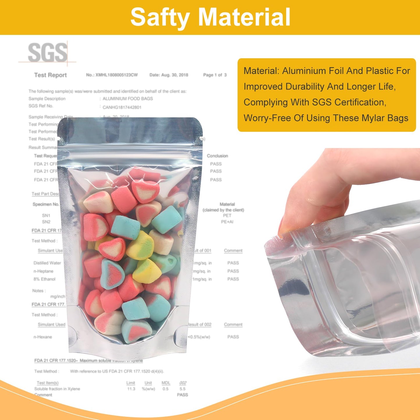 SumDirect 100pcs Disposable Food Storage Bags,Resealable Zipper Stand up Mylar Bags Pouches with Notch for Small Business Packaging Supplies and Party Favors (100, 4.7x7 inch)