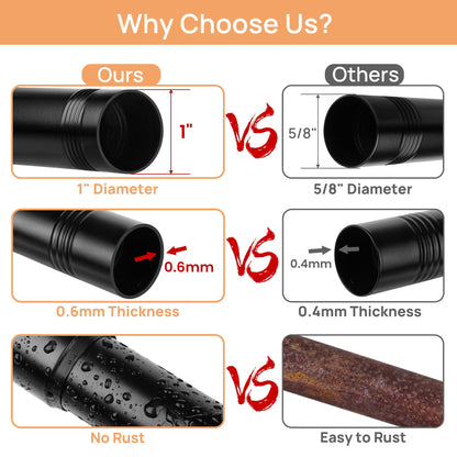 upsimples Matte Black Shower Curtain Rod No Drilling 30 to 76 Inches, 1 Inch Adjustable Spring Stainless Steel Tension Shower Rod No Drill Curtain Pole for Bathroom, Closet, Window