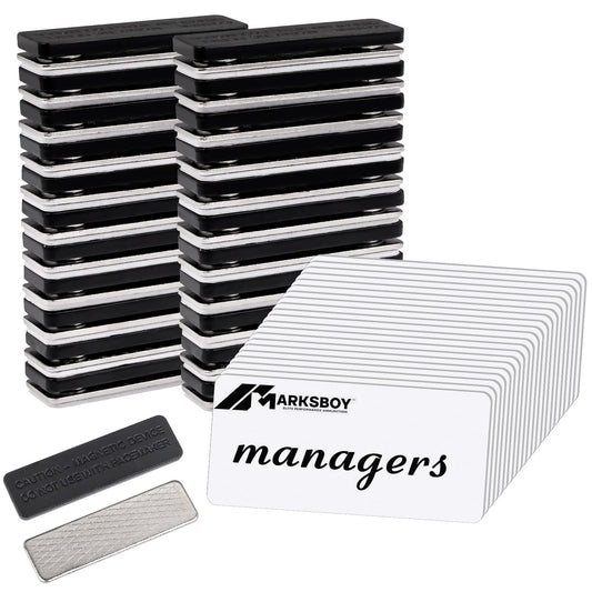 30 Packs Magnetic Name Tag, Blank DIY Name Badge Magnets with Magnetic Backing White Round Corners for Personalized Jacket, Lapel, Shirt Office School Supplies,1.5 x 3 Inches