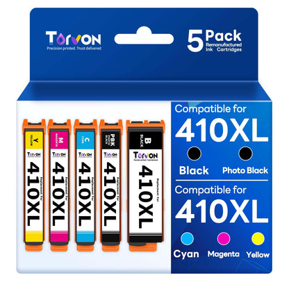 Torvon Remanufactured Ink Cartridge Replacement for 410xl 410 T410 T410XL Ink Cartridges 5 Pack High Capacity for Expression XP-530 XP-630 XP-640 XP-830 XP-7100 Printers