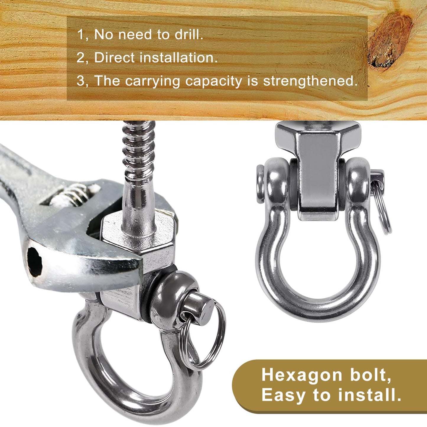 BeneLabel Heavy Duty Swing Hangers with Bearings - Set of 4 Stainless Steel 304 Screw Brackets for Hanging Chairs, Swings, Hammocks, Punching Bag - Indoor & Outdoor Use - 1500LB Capacity