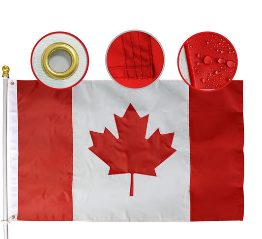 Premium Canada Flag 27" x 54" Official Size -Embroidered Maple Leaf - Heavy Nylon 220D Canadian Flags Outdoor/Indoor Canada Day Decorations Drapeau