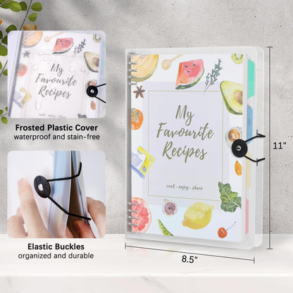 WEMATE Recipe Book to Write in Your Own Recipes, Blank Recipe Book 8.5x11 Inches, 8 Ring Recipe Binder with Plastic Frosted Cover, 8 Dividers and 272 Recipe Pages, Personal Family Cookbook as Gift
