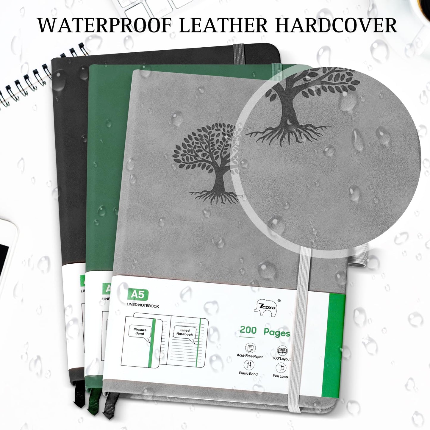 3 Pack Notebook for Work, Leather Journal for Women Men, A5 College Ruled Journal Notebook, Hardcover Notebooks with Pens,100GSM Paper, Office Supplies(Grey & Black & Green)