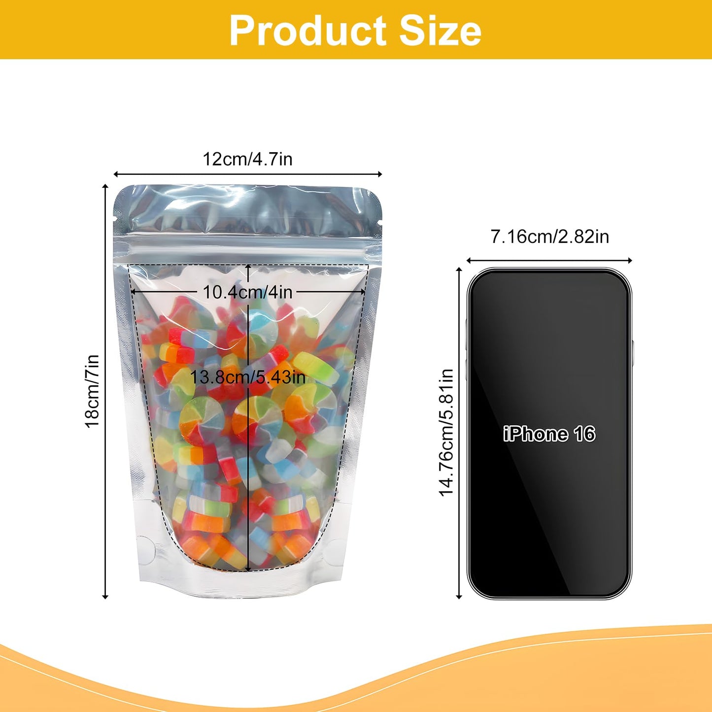 SumDirect 100pcs Disposable Food Storage Bags,Resealable Zipper Stand up Mylar Bags Pouches with Notch for Small Business Packaging Supplies and Party Favors (100, 4.7x7 inch)