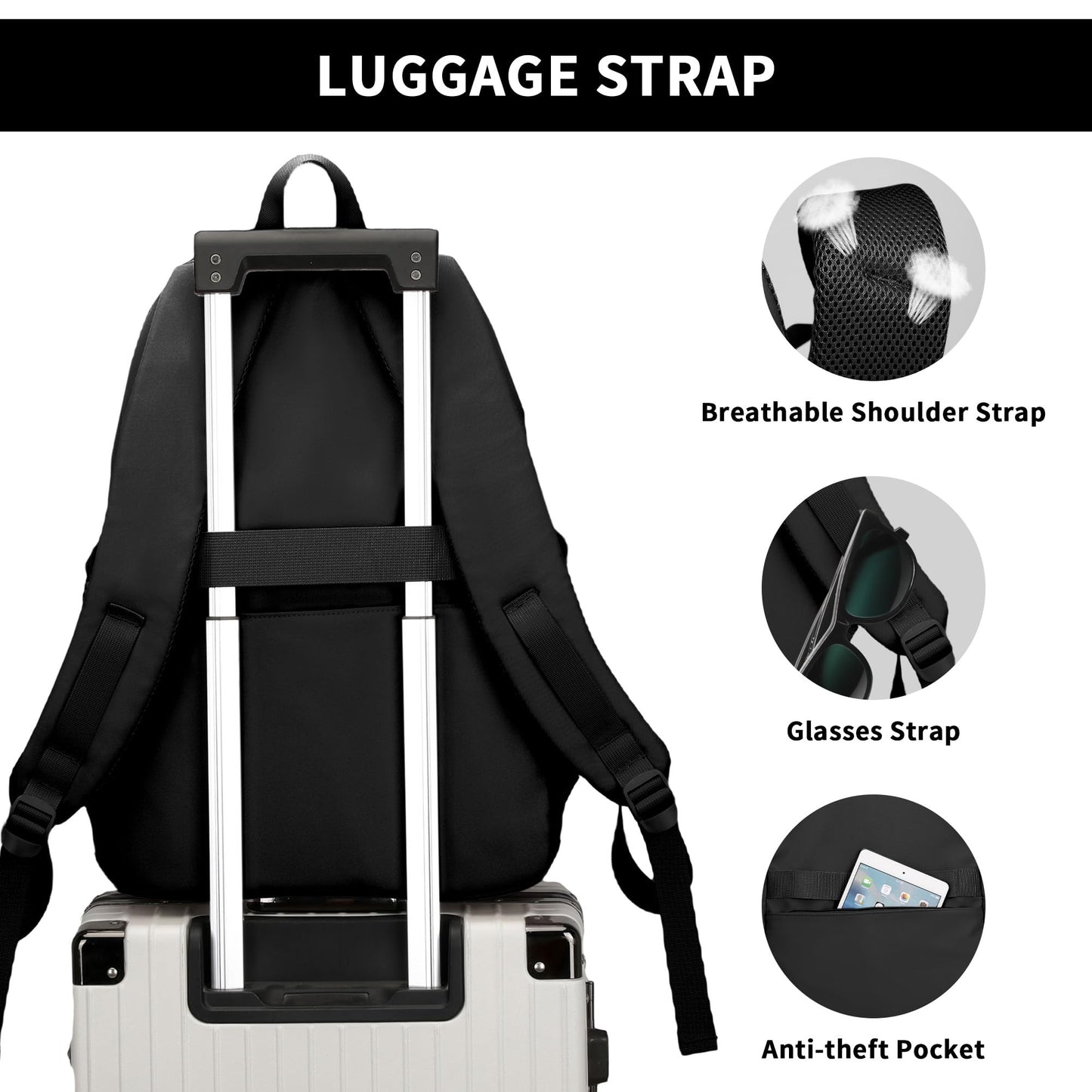Backpack for Women Men, Lightweight School Backpack 15.6 Inch Travel Laptop Backpack Waterproof Bookbag Casual Carry-on Daypack for School Sports College Travel, Black