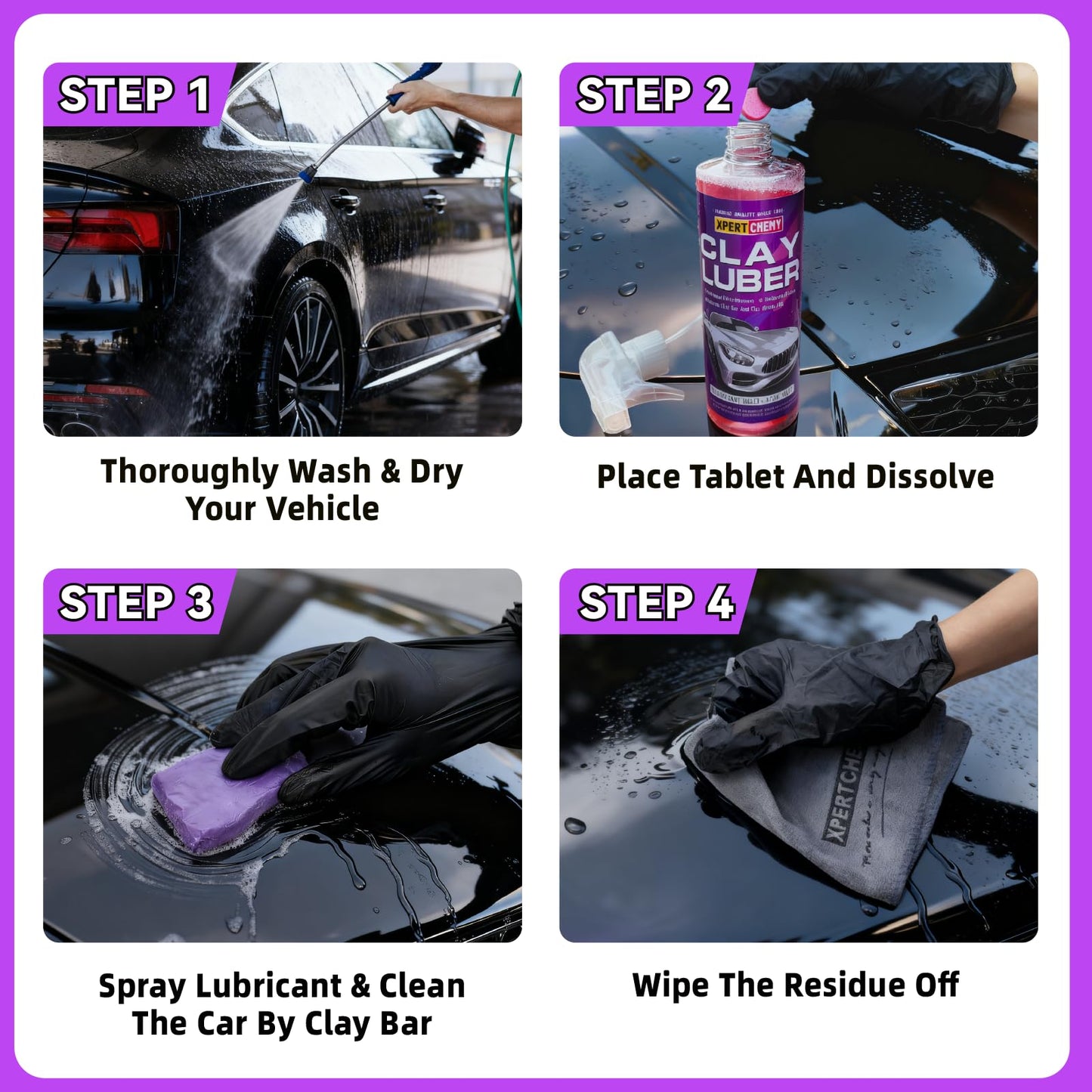 XPERTCHEMY Car Clay Bars Auto Detailing 4 Pack 400g(4x100g) and Clay bar Lubricant Tablets 10 Pack(1pcs=16 oz) Clay bar kit, Spray Bottle and Microfiber Towel for Car Detailing