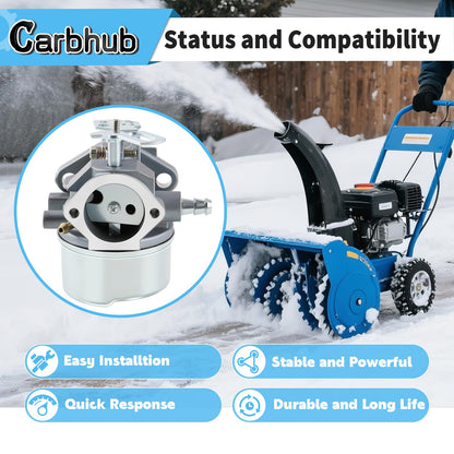 Carbhub 640052 Carburetor for Tecumseh HMSK80 HMSK90 HMSK100 LH318SA LH358SA Snow Blower Thrower 8HP 9HP 10HP Engine Tecumseh 640054 640349 Carburetor with Primer Bulb - 640052 Carburetor